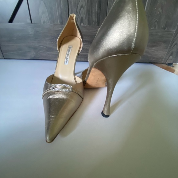 Metallic Leather Manolo Blahnik pointy toe d'orsay pump heels,  sz 41 - Picture 2 of 8